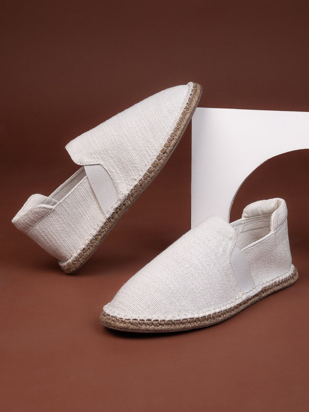 

Styli Men Jute Canvas Slip On Espadrilles, White
