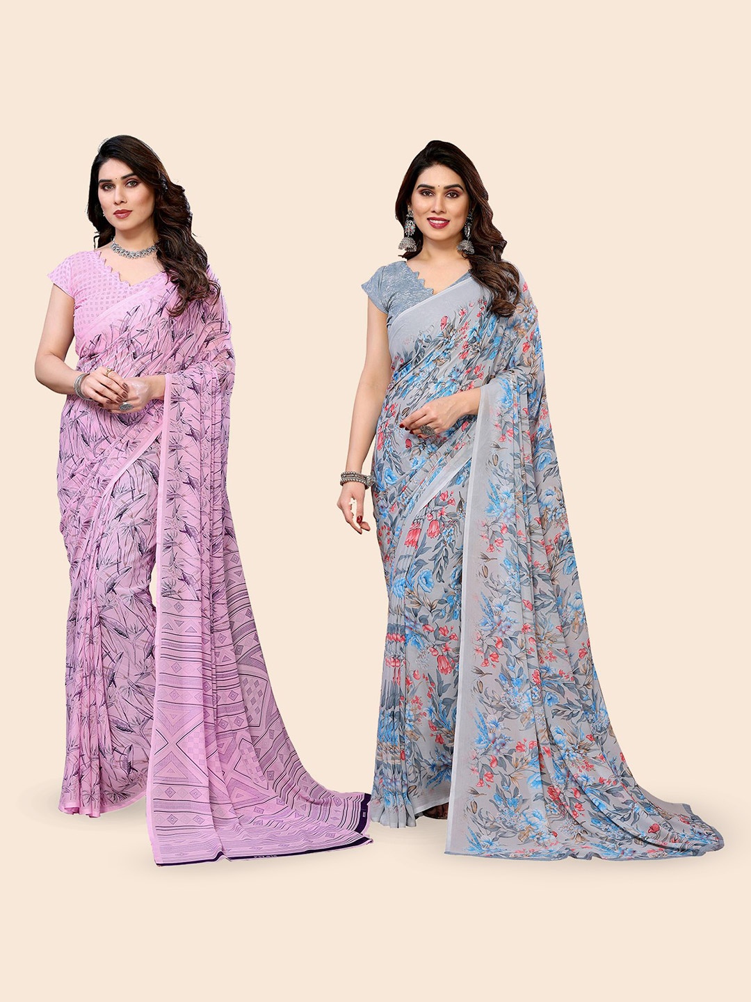 

Moda Rapido Floral Poly Georgette Saree, Grey