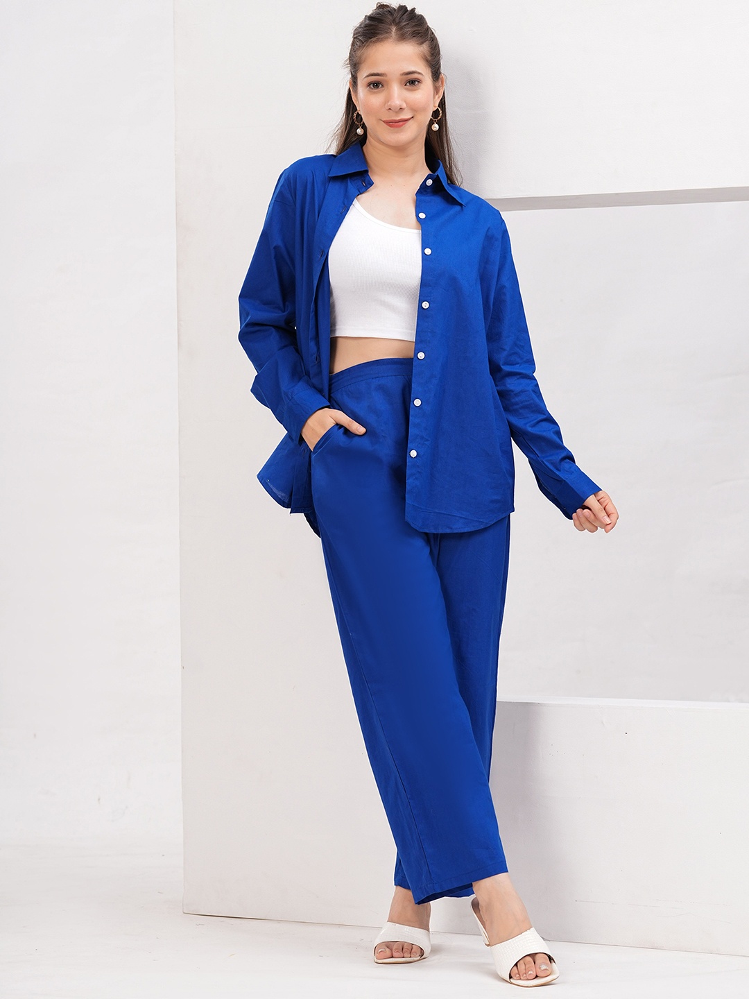 

PINGAKSH Pure Cotton Shirt With Trousers Co-Ords, Navy blue