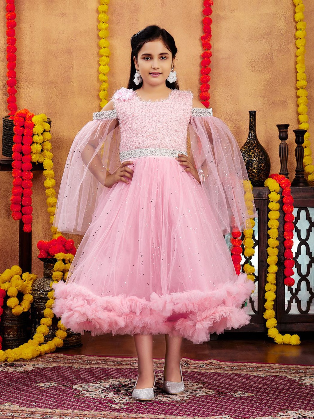 

HERE&NOW Girls Embellished Net Fit & Flare Dress, Pink