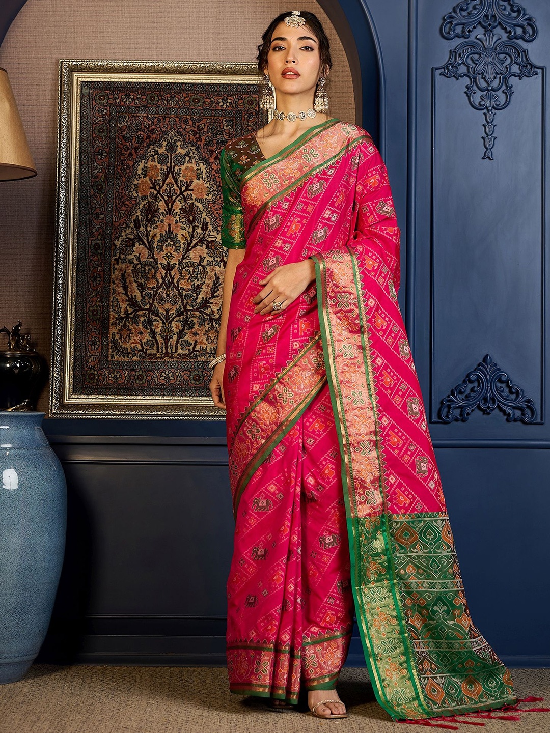 

Sangria Woven Design Zari Banarasi Saree With Unstitched Blouse, Pink