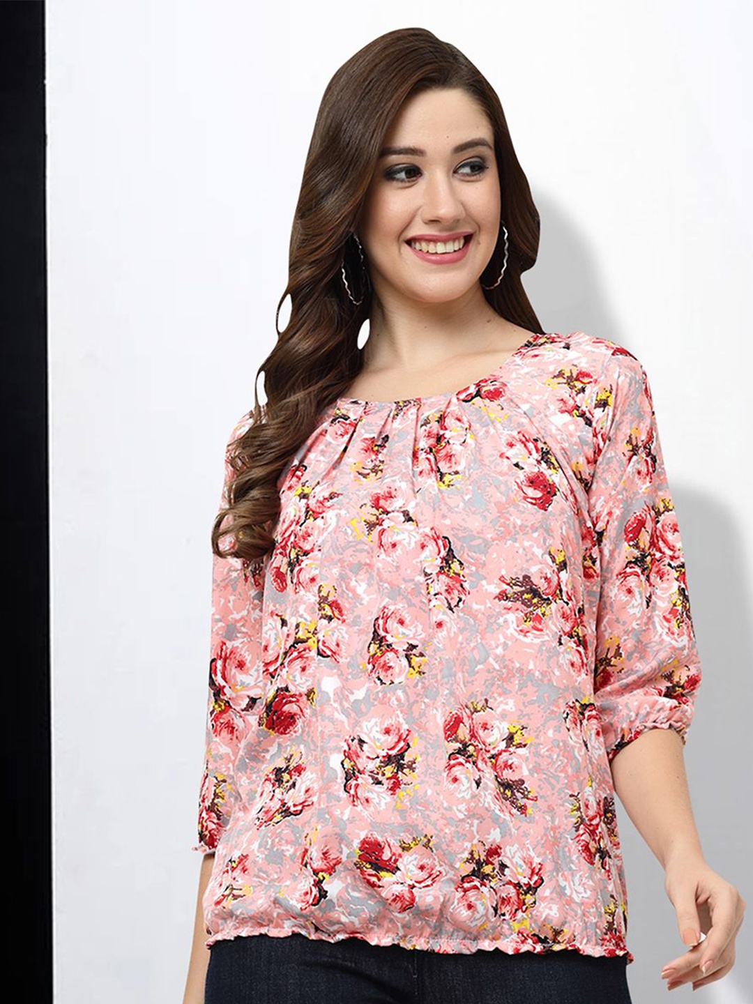 

MISS AYSE Floral Print Top, Peach