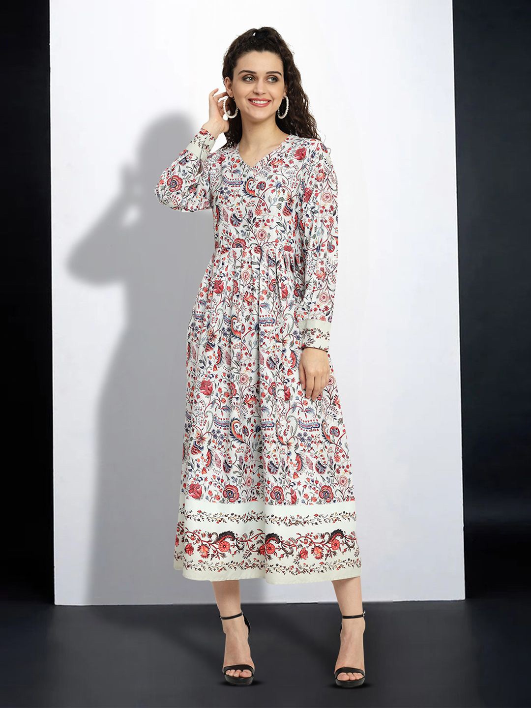 

MISS AYSE Floral Print Applique Fit & Flare Dress, Multi