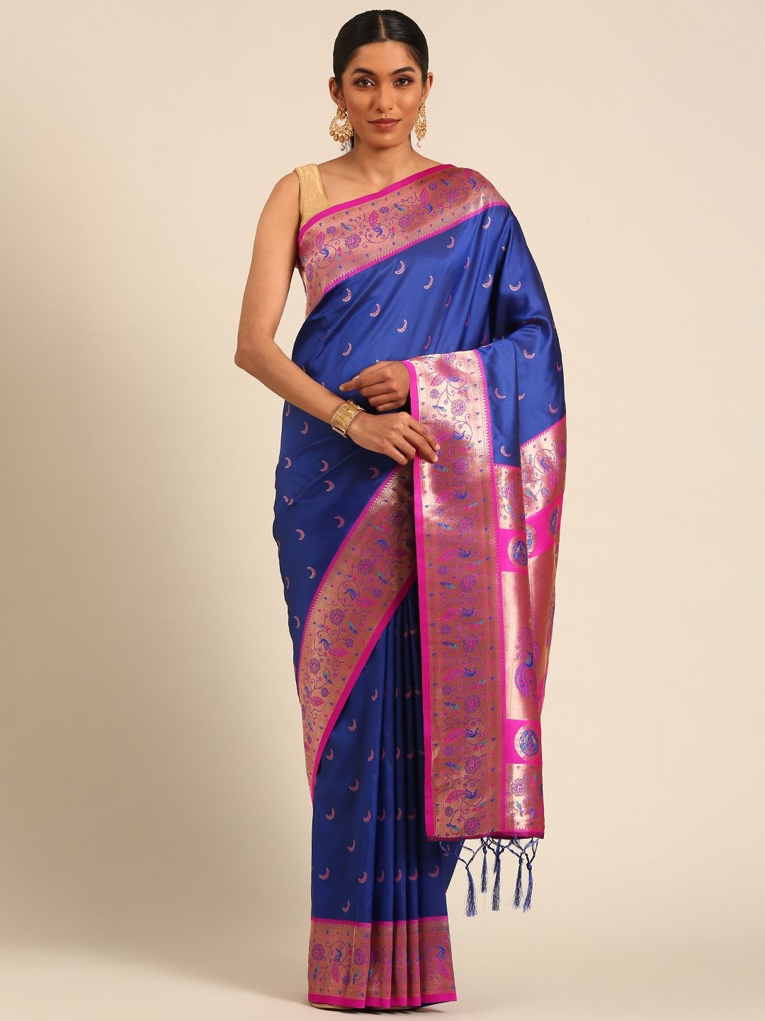 

Panzora Woven Design Zari Silk Blend Paithani Saree, Blue