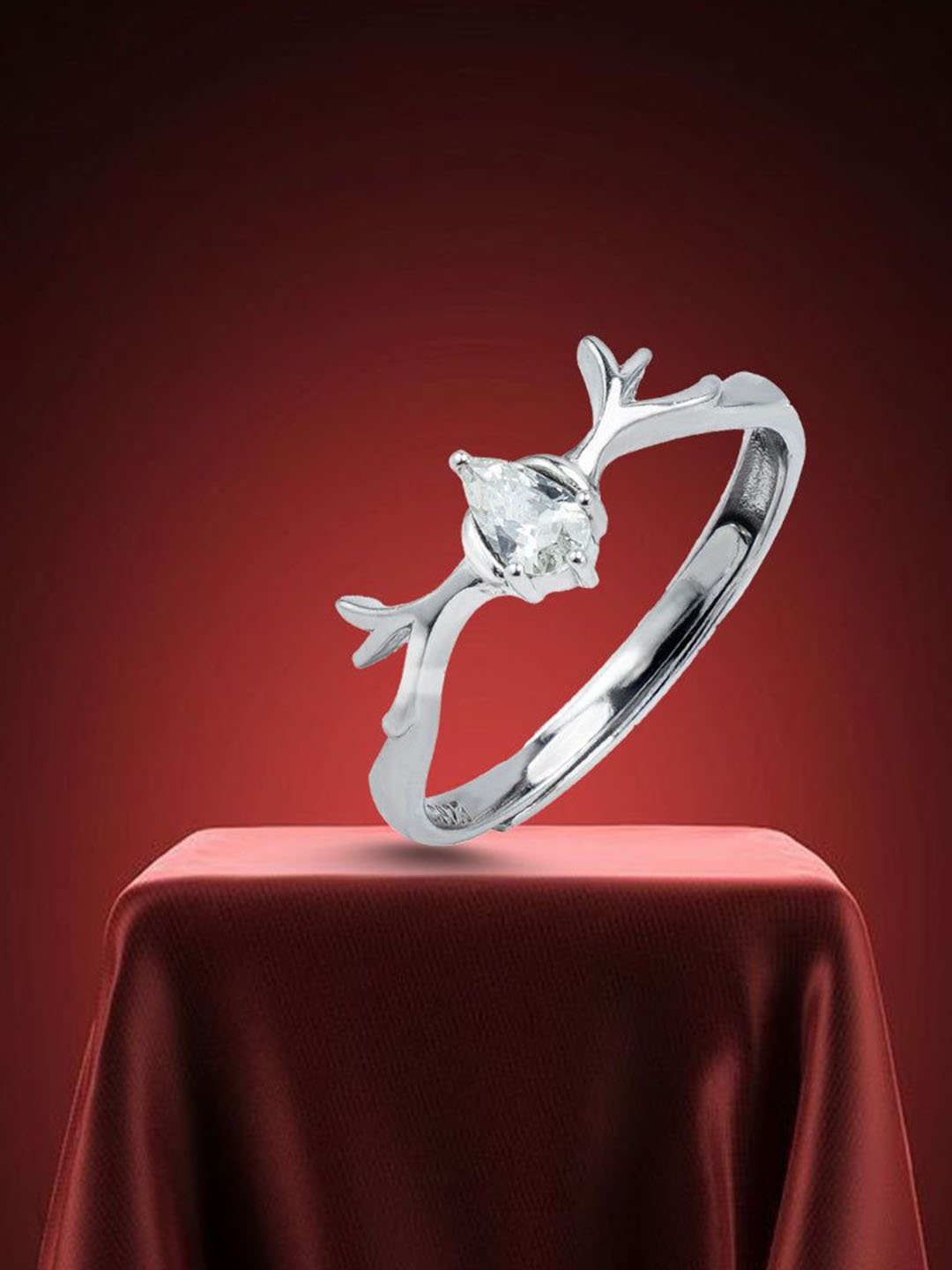 

Nipura 925 Sterling Silver Rhodium-Plated Minimalist Antler Finger Ring