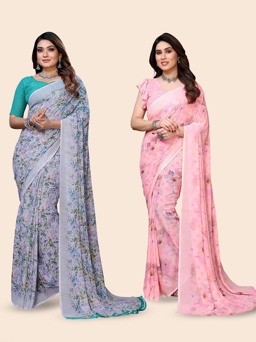 

Moda Rapido Floral Poly Georgette Saree, Pink