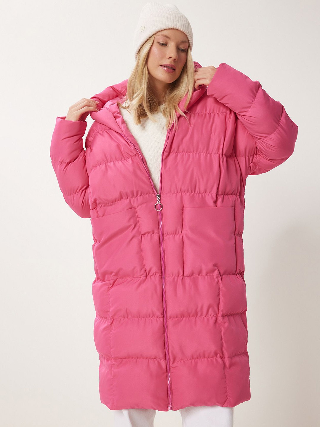 

Happiness istanbul Women Longline Quilted Jacket, Pink