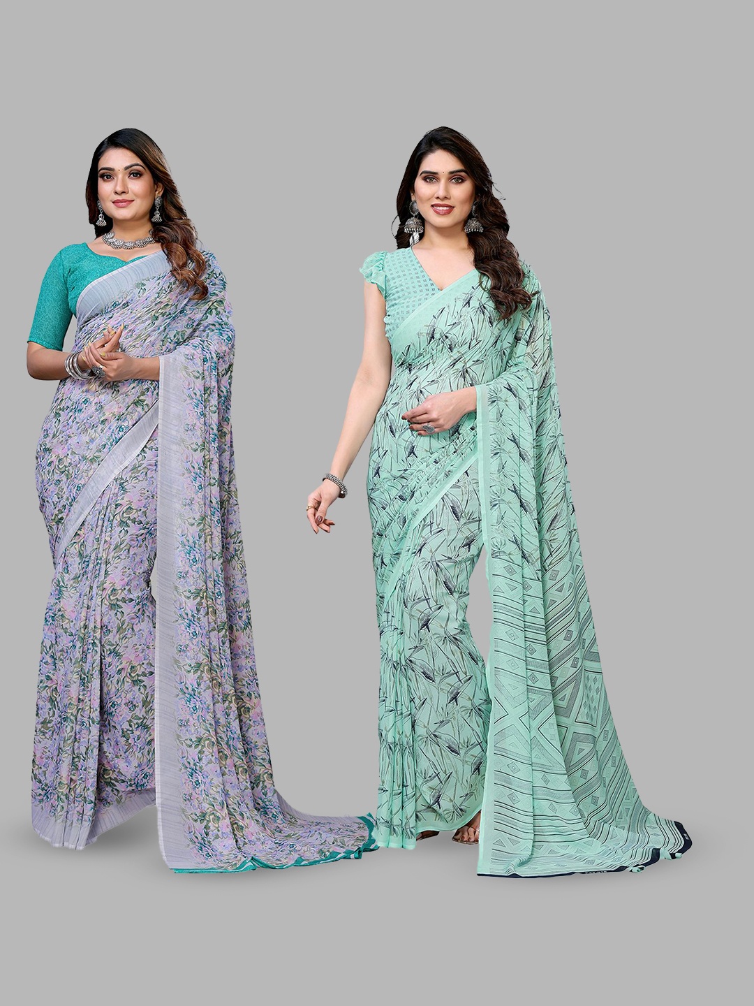 

Moda Rapido Floral Poly Georgette Saree, Grey