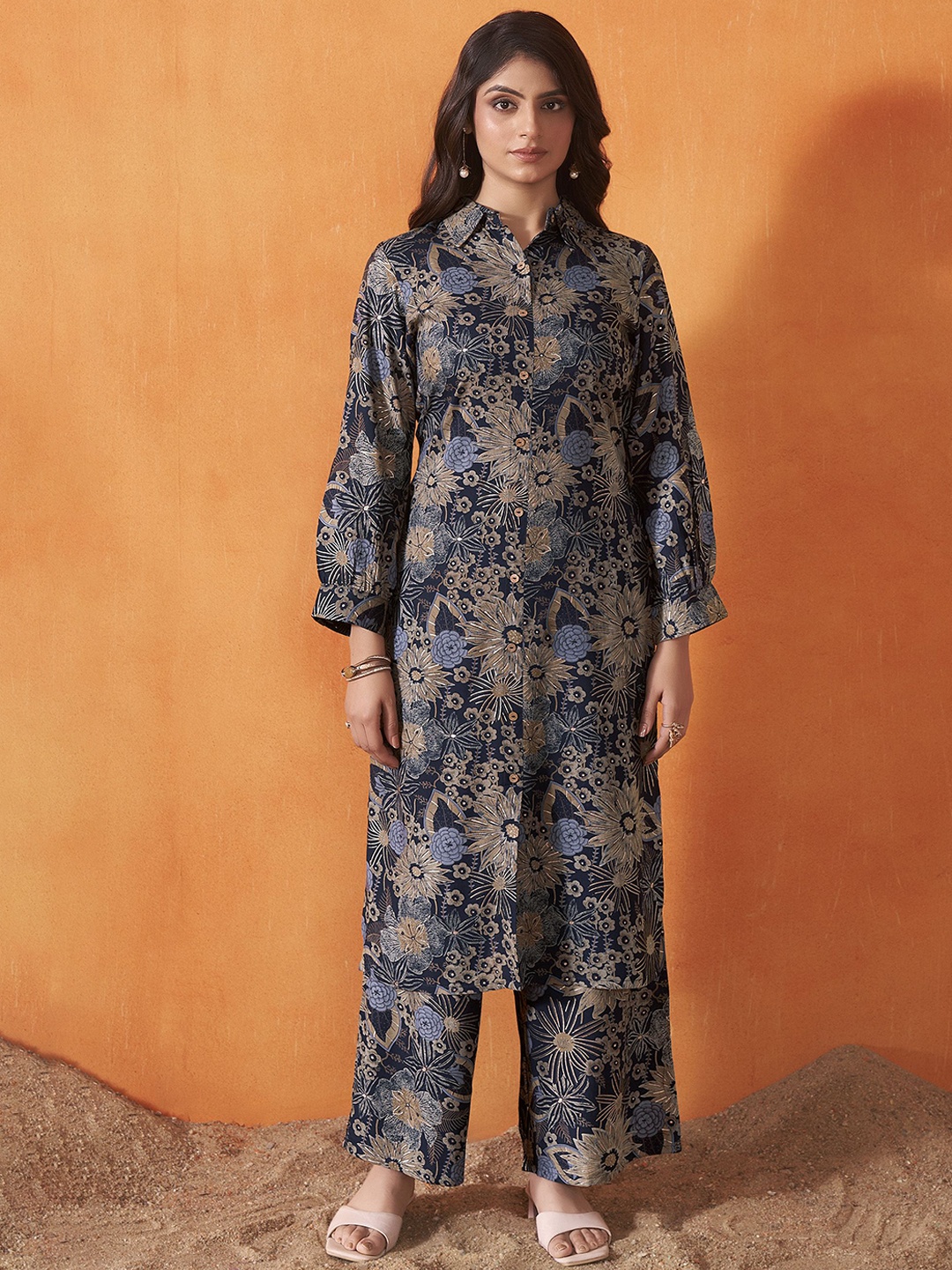 

Anouk Printed Three Quarter Sleeve Tunic & Trouser Co-Ords, Blue