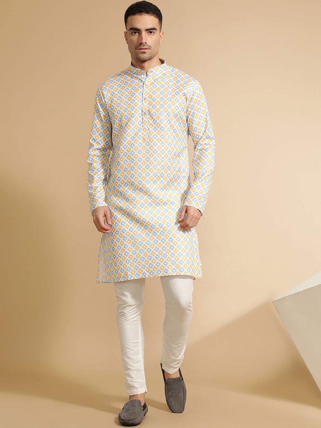 

Jaipur Kurti Men Geometric Printed Pastels Kurta, Multi