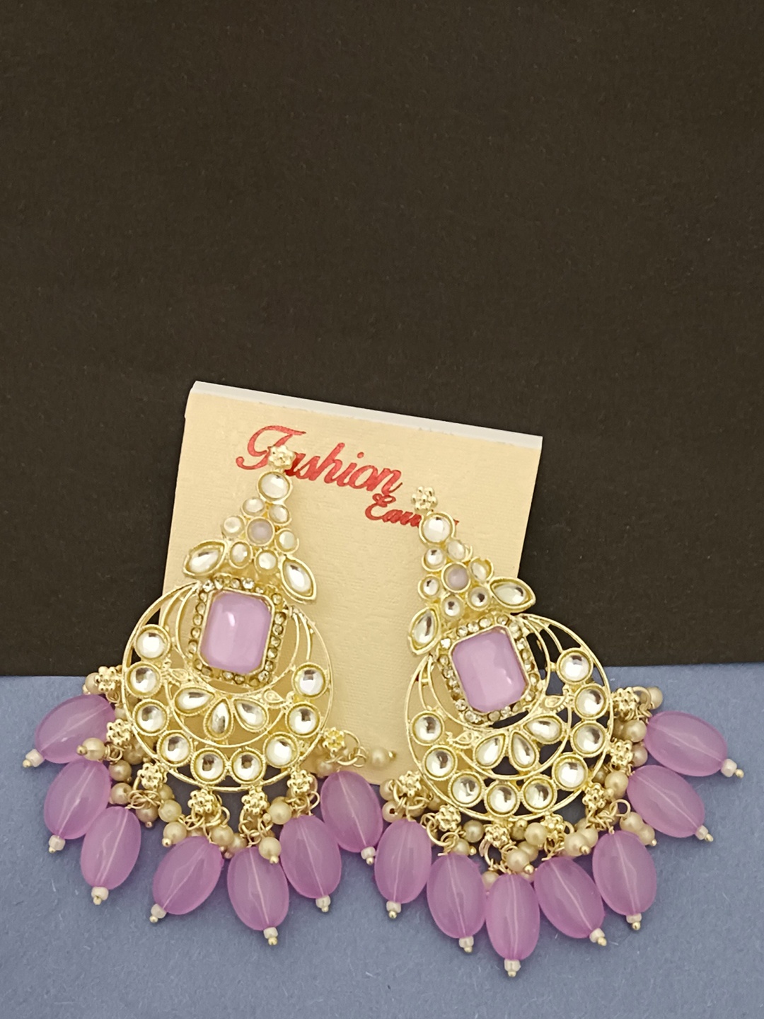 

EVY Monalisa CZ Purple Gold-Plated Contemporary Artificial Beads Chandbalis