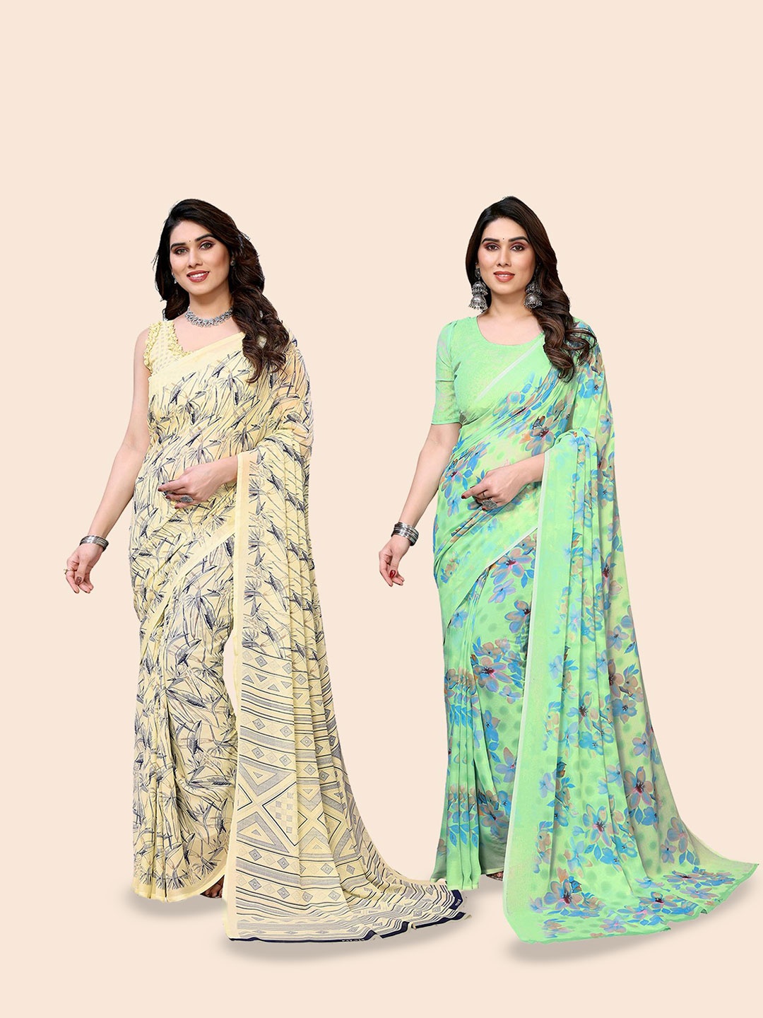 

Moda Rapido Floral Poly Georgette Saree, Green