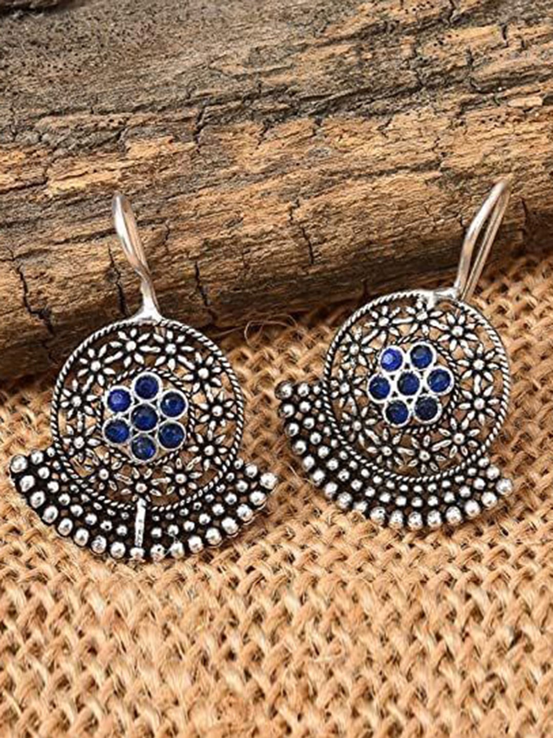 

Kezlin German Silver-Plated Artificial Stone Studded Circular Shaped Drop Earrings