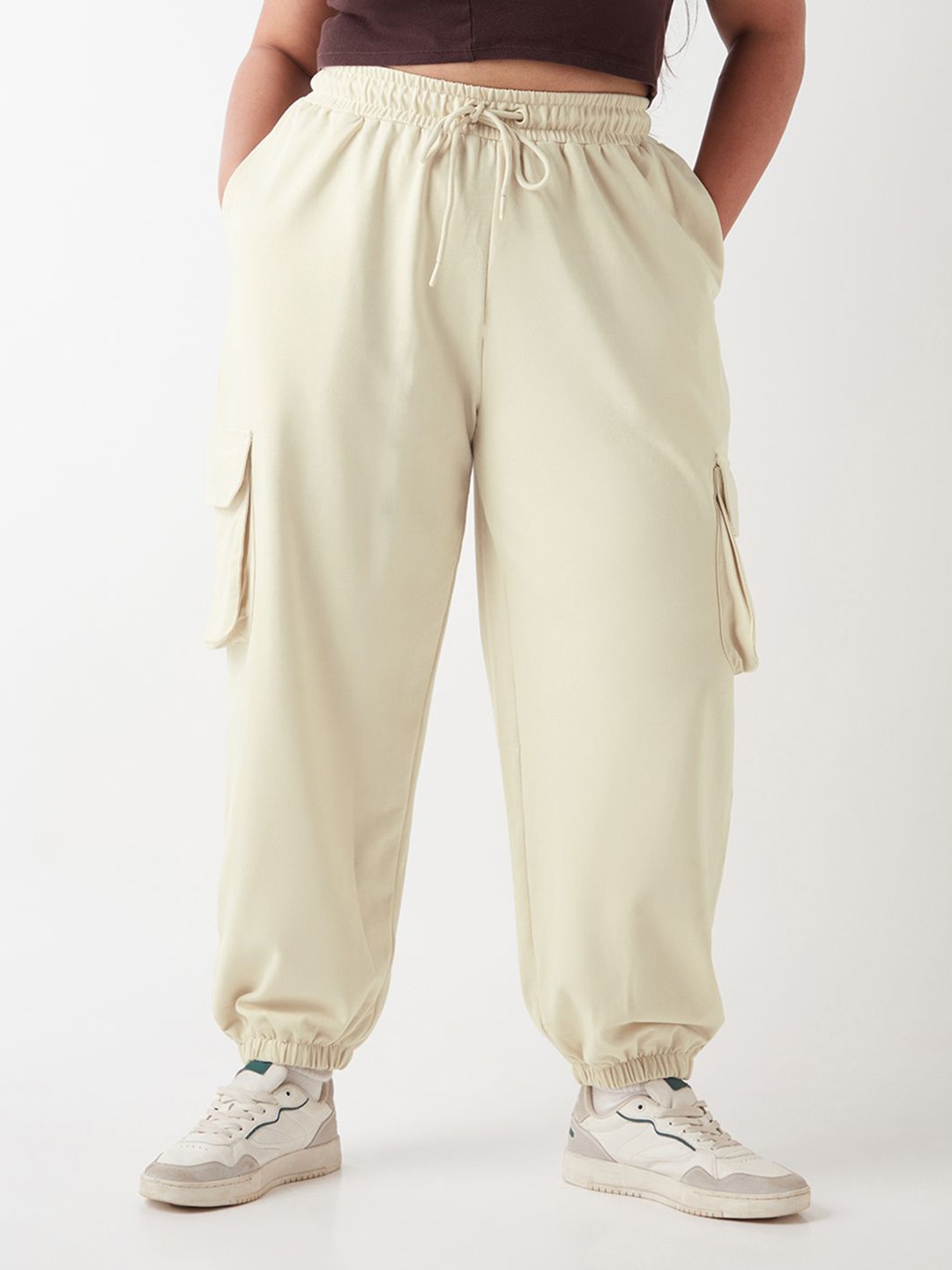 

Bewakoof Air 1.0 Women's White Super Loose Fit Plus Size Cargo Joggers