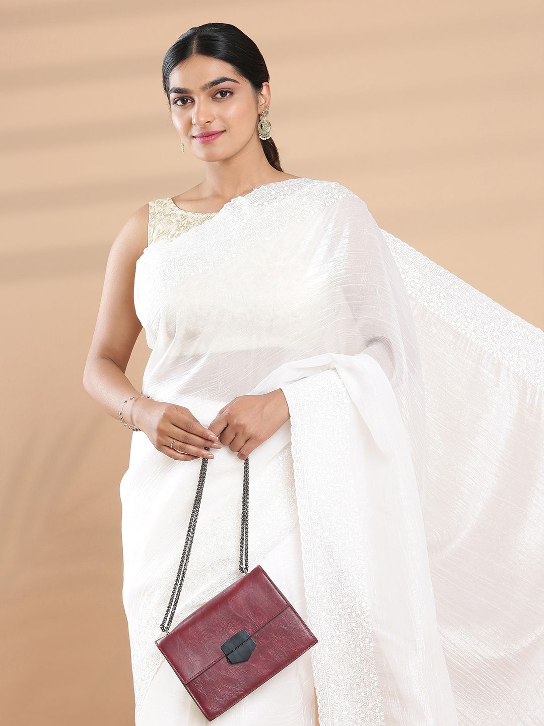 

Kalyan Silks Embroidered Organza Saree, Off white