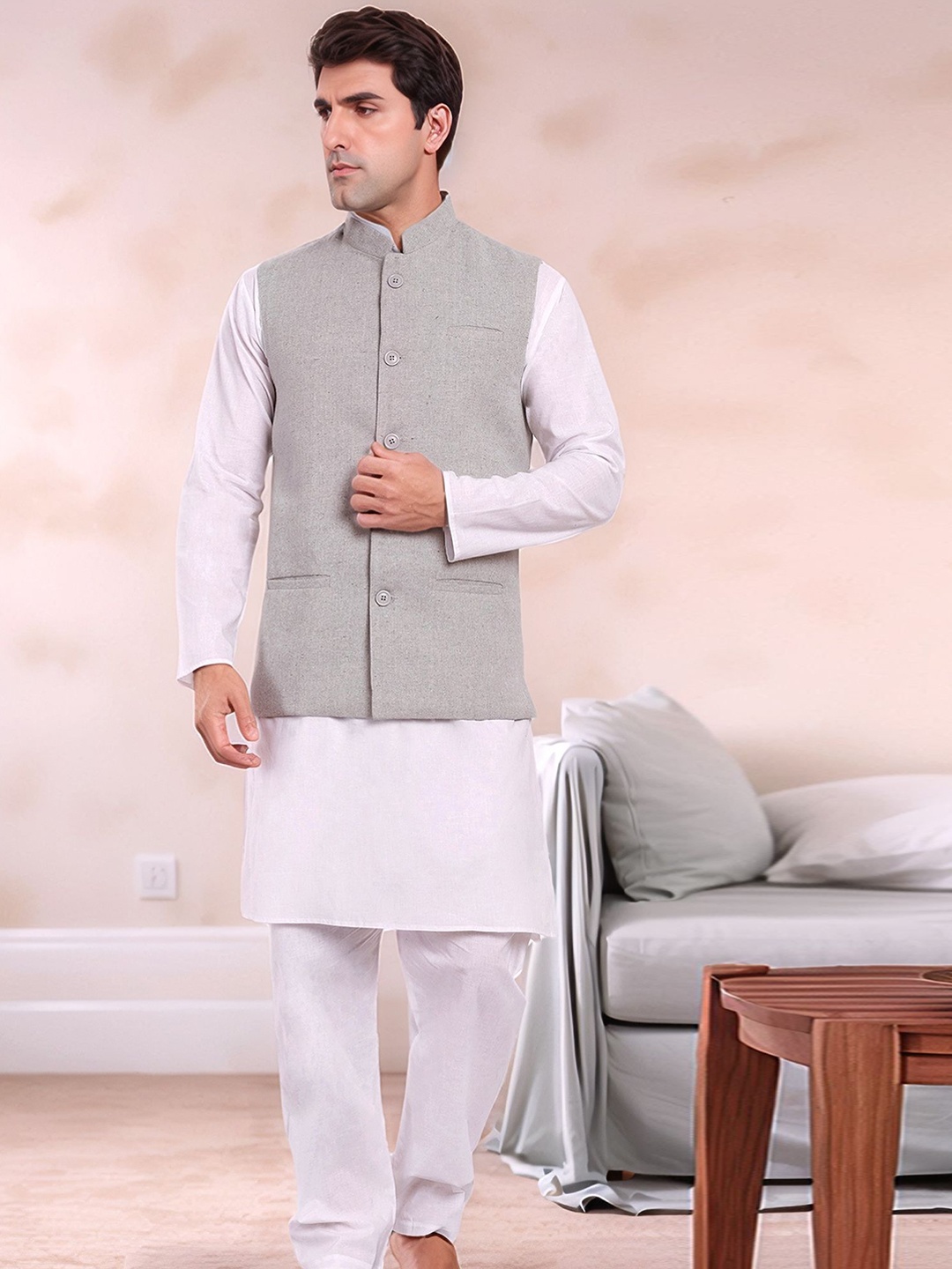 

Moda Rapido Men Regular Pure Cotton Kurta with Pyjamas, Grey