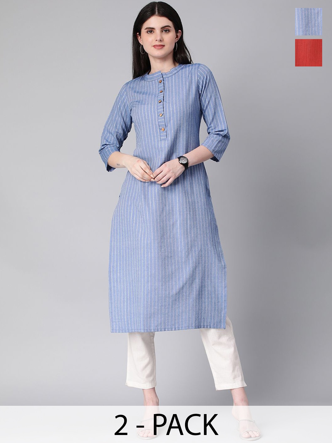 

KALINI Women Striped Kurta, Blue