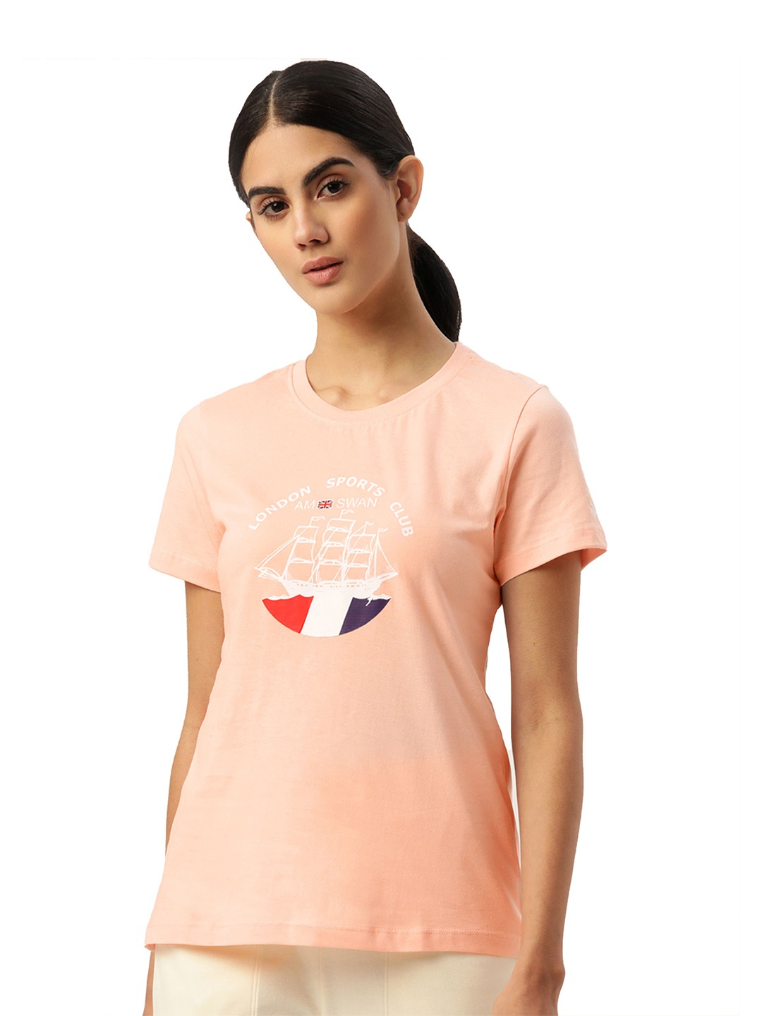

AMSWAN Women Printed Cotton T-shirt, Pink