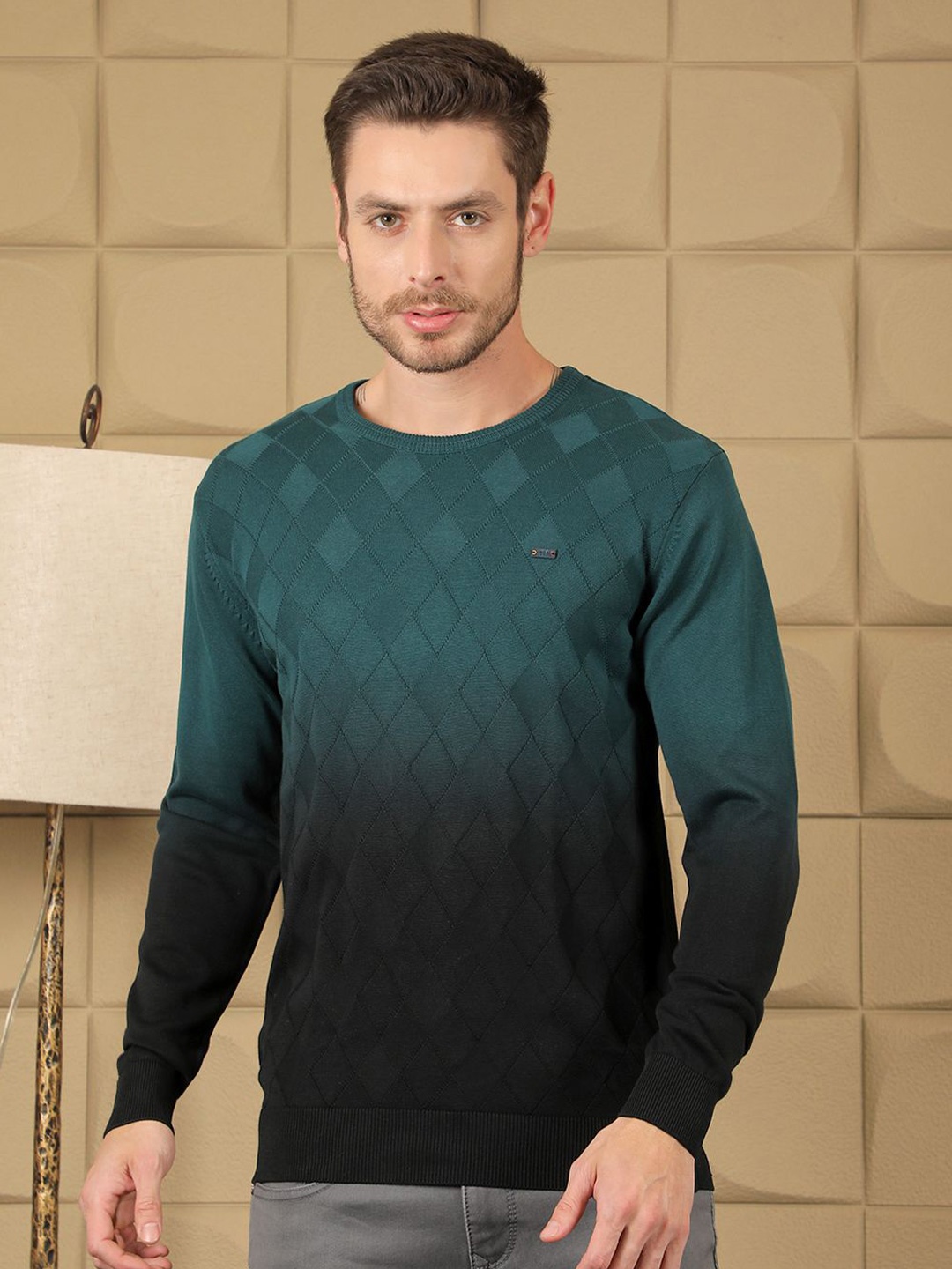 

COBB Men Colourblocked Pullover Sweater, Teal