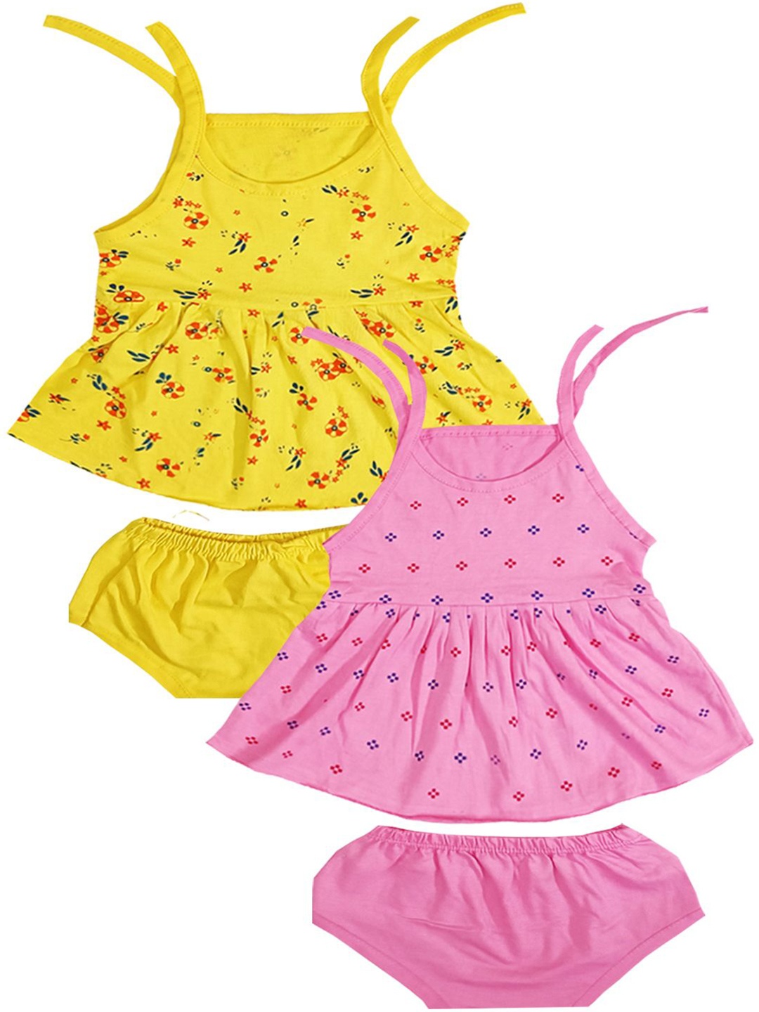 

KidzzCart Girls Pack of 2 Floral Printed Fit & Flare Dress, Yellow