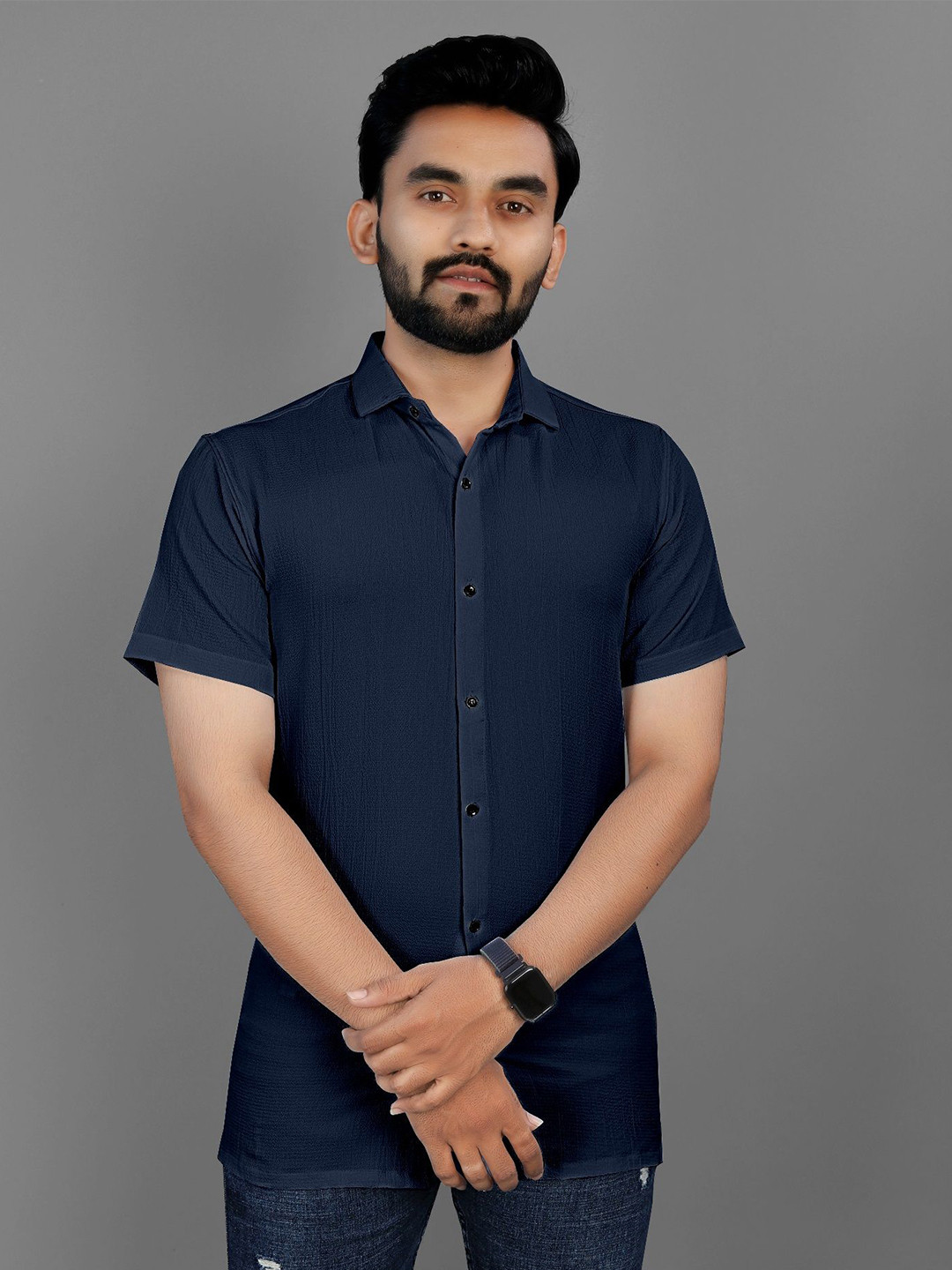 

Fashion FRICKS Men Classic Opaque Casual Shirt, Navy blue