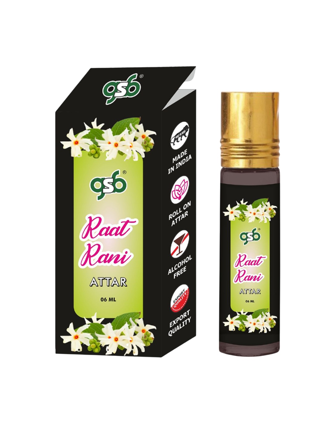 

GSB Raat Rani Long Lasting Alcohol Free Attar - 6 ml, Green