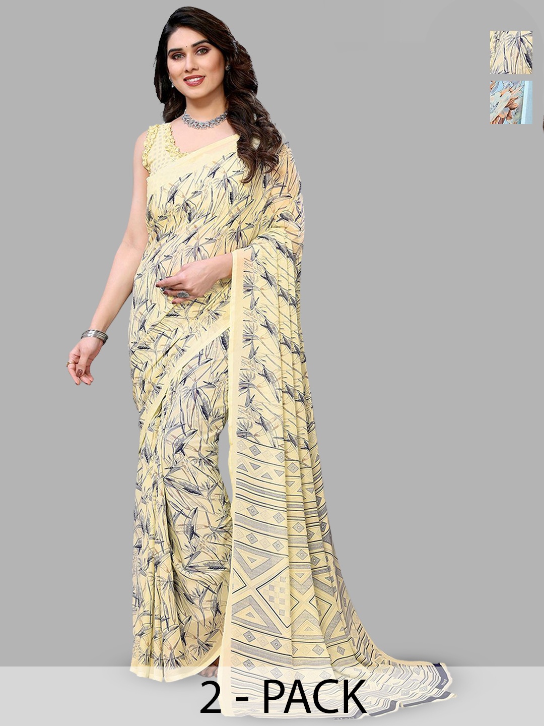 

Moda Rapido Floral Poly Georgette Saree, Cream