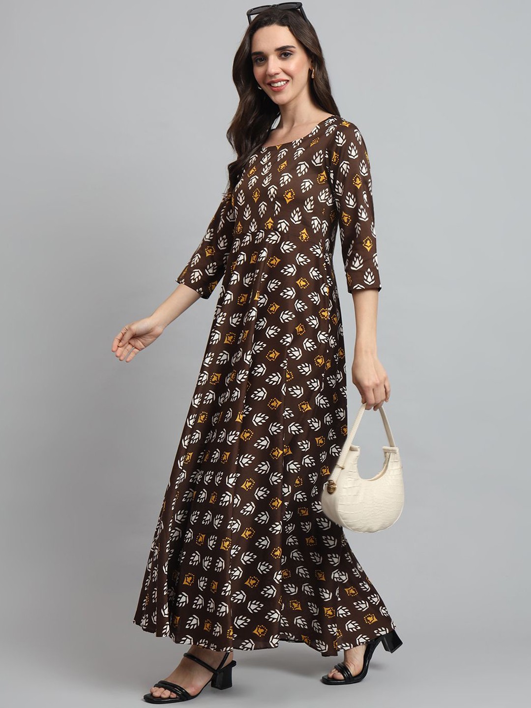 

DHAKRE FASHION Women Geometric Satin Anarkali Kurta, Brown