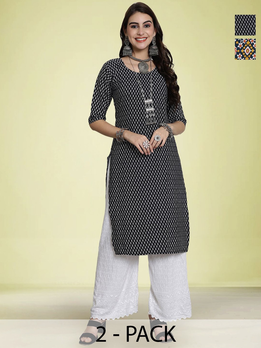 

Moda Rapido Women Pack Of 2 Printed Straight Kurta, Black