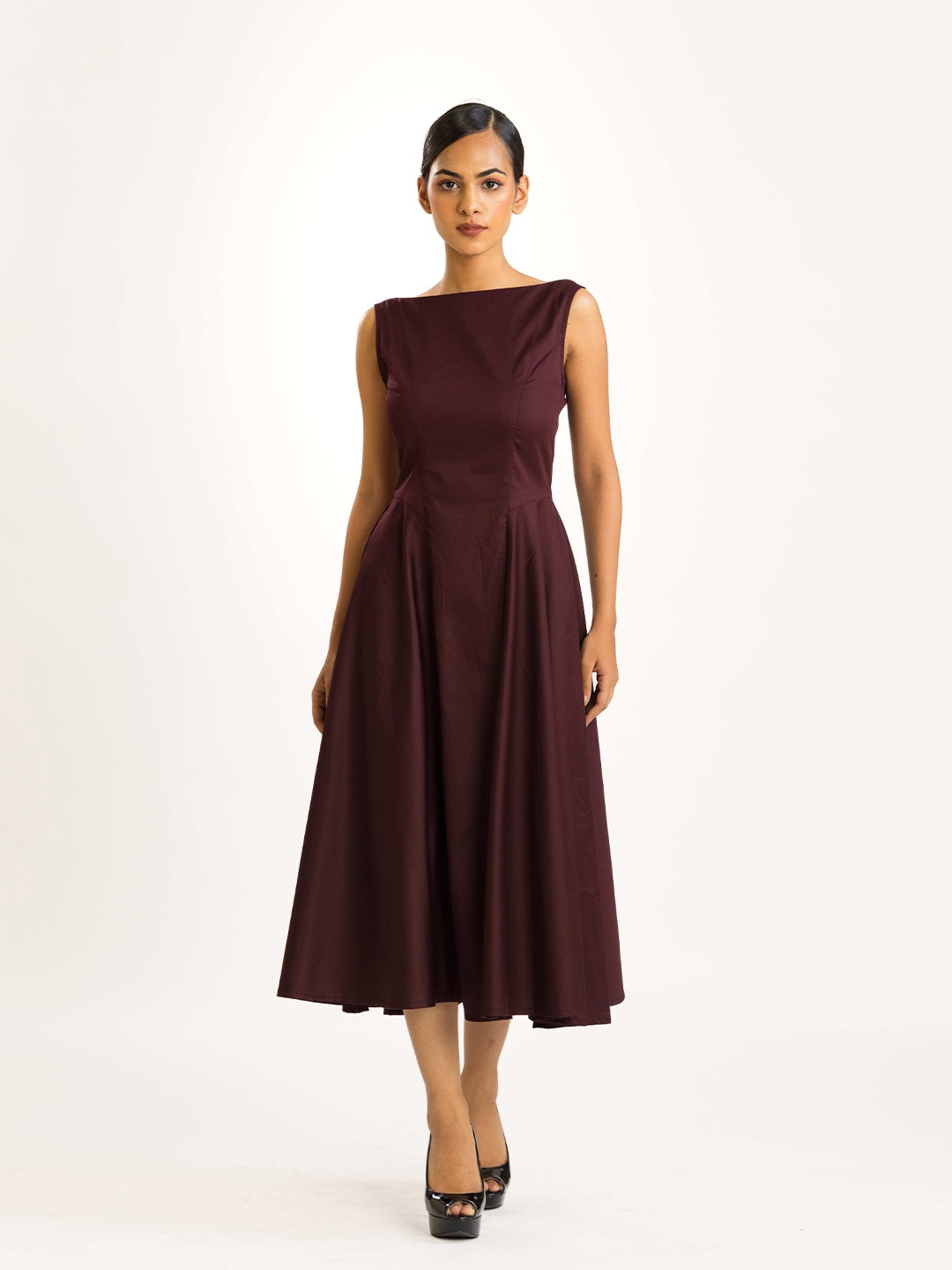 

Past Modern Satin Fit & Flare Midi Dress, Purple