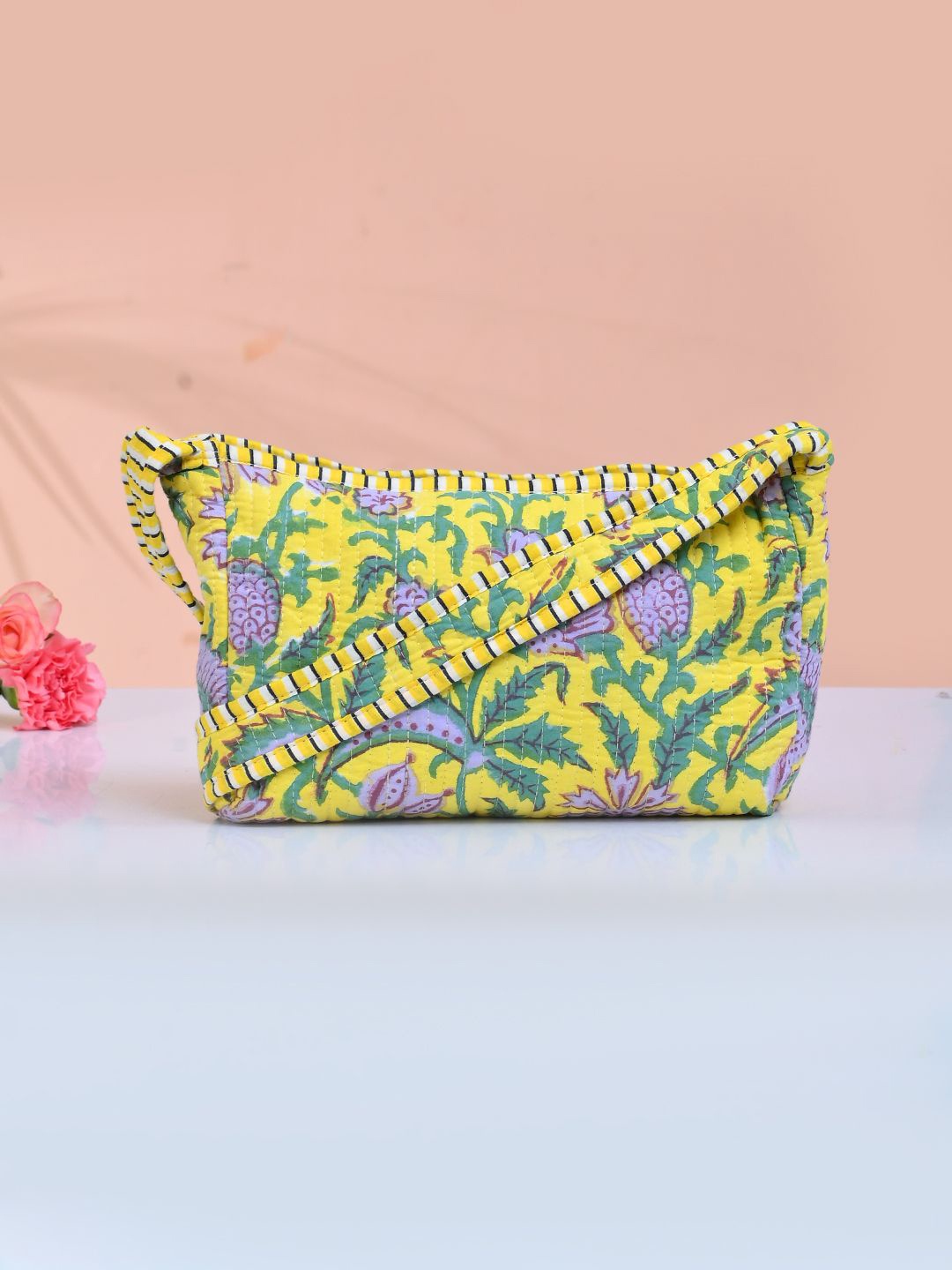 

Silvermerc Designs Ethnic Motifs Printed Shopper Tote Bag with Quilted, Yellow