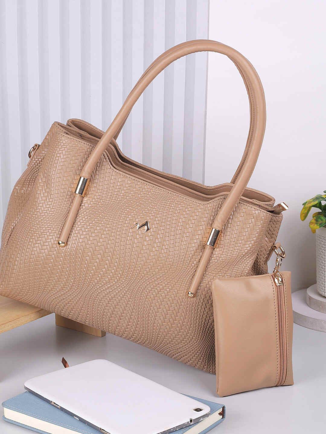 

Metro PU Structured Shoulder Bag with Cut Work, Brown