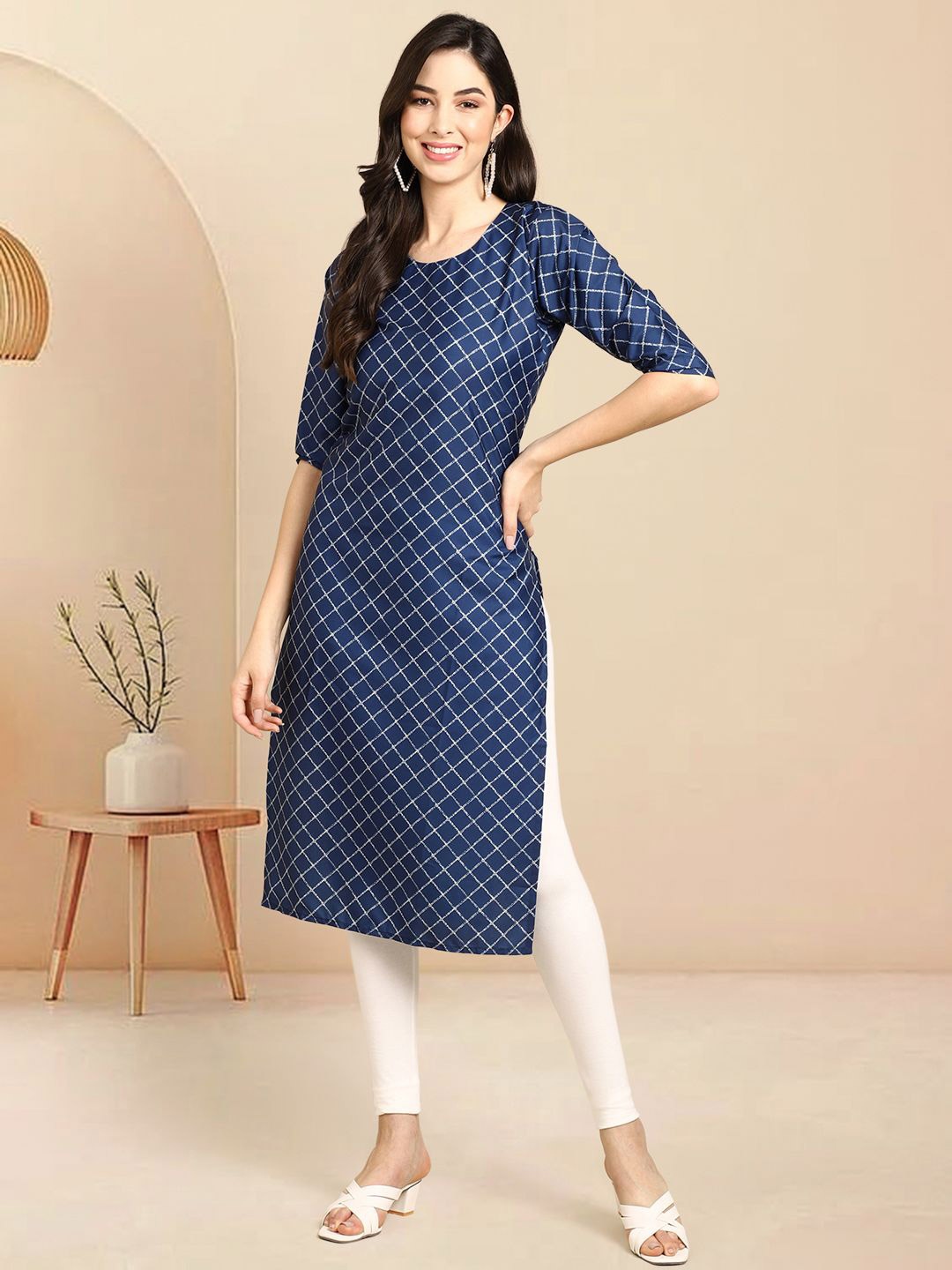 

Moda Rapido Printed Crepe Straight Kurta, Blue