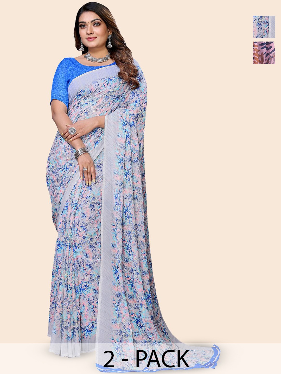 

Moda Rapido Floral Poly Georgette Saree, Blue