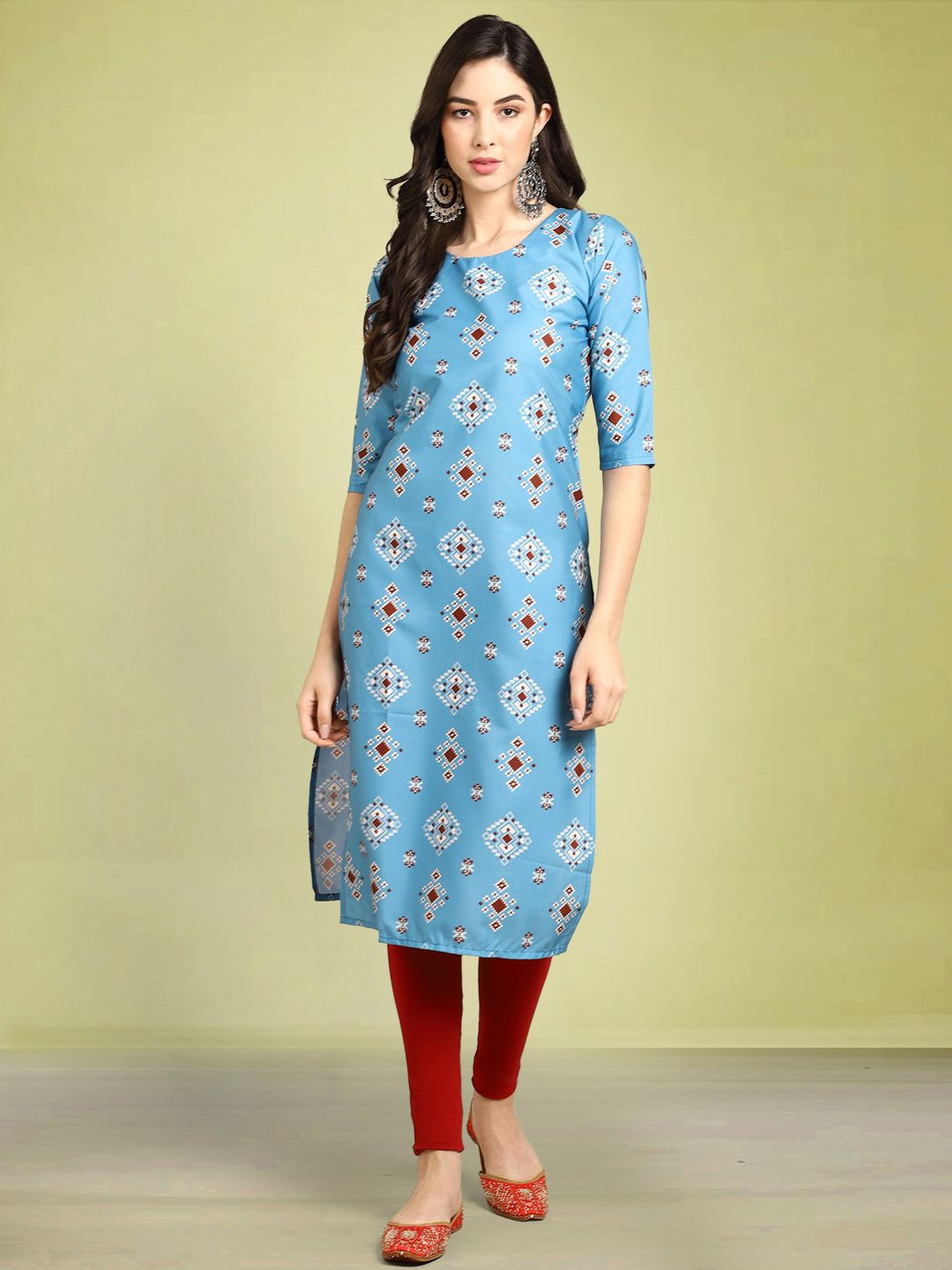 

Moda Rapido Ethnic Motifs Printed Round Neck Straight Kurta, Blue