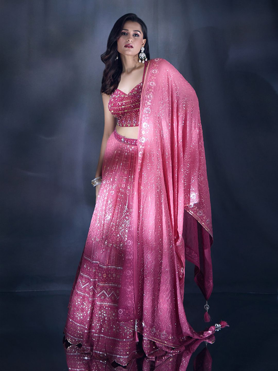 

Alaya Advani Embroidered Beads and Stones Ready to Wear Lehenga & Blouse With Dupatta, Pink