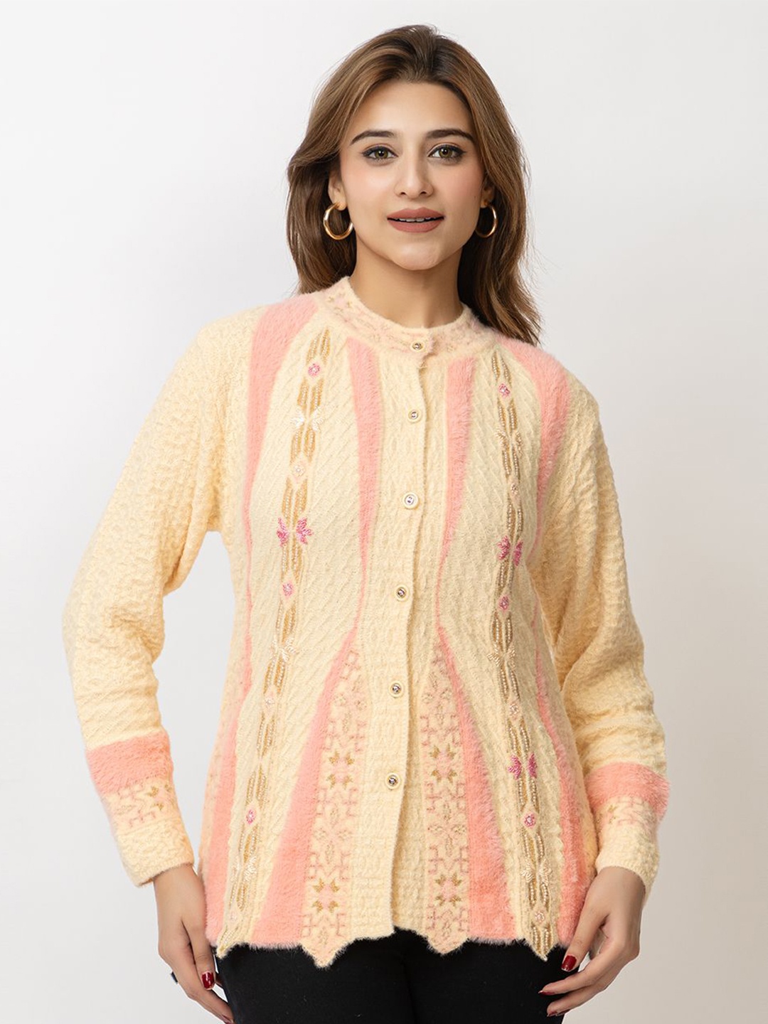 

Lady Leaf Women Cable Knit Cardigan Sweater, Beige