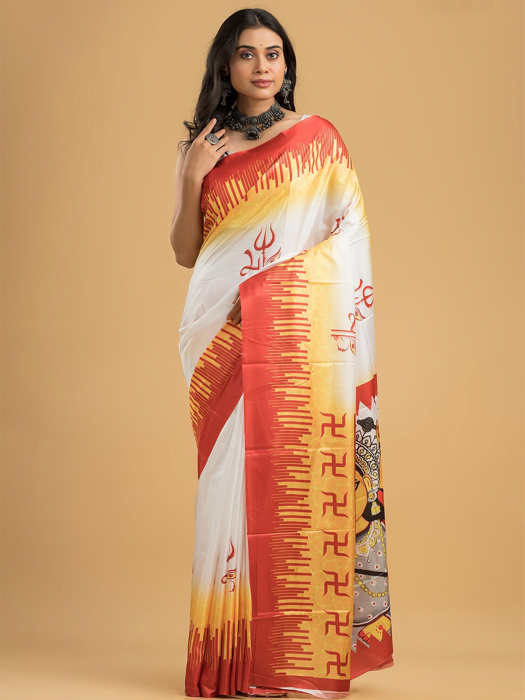 

Dheu Ethnic Motifs Block Print Saree, White