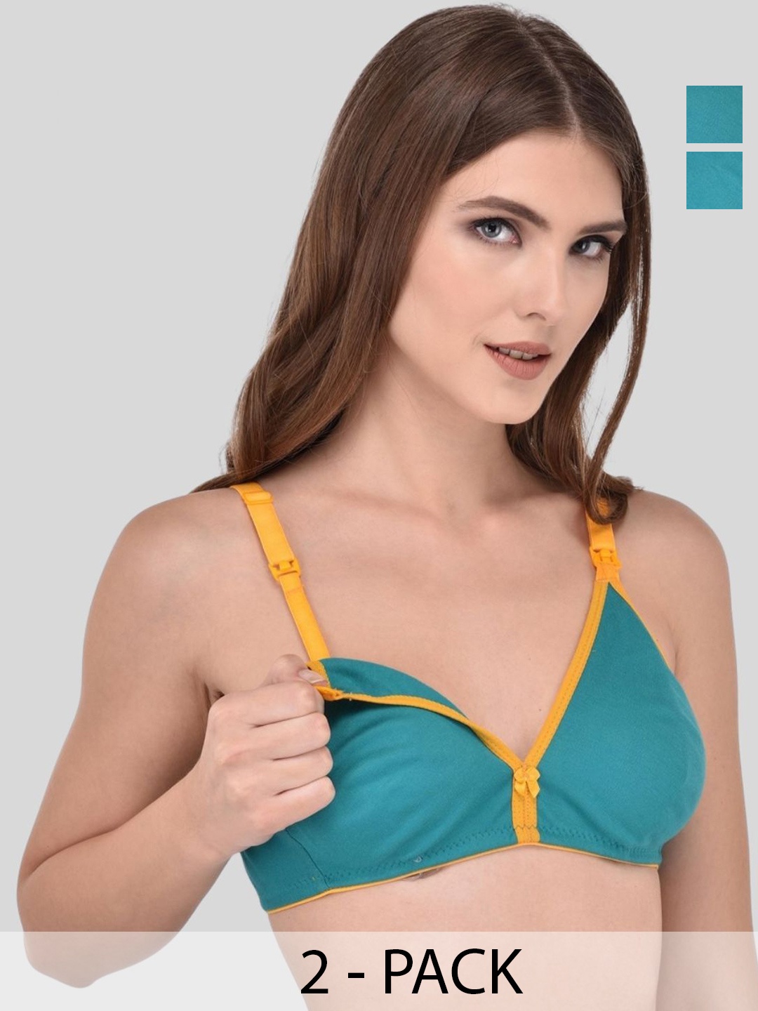 

Fabme Pack Of 2 Half Coverage Cotton Maternity Bra, Green