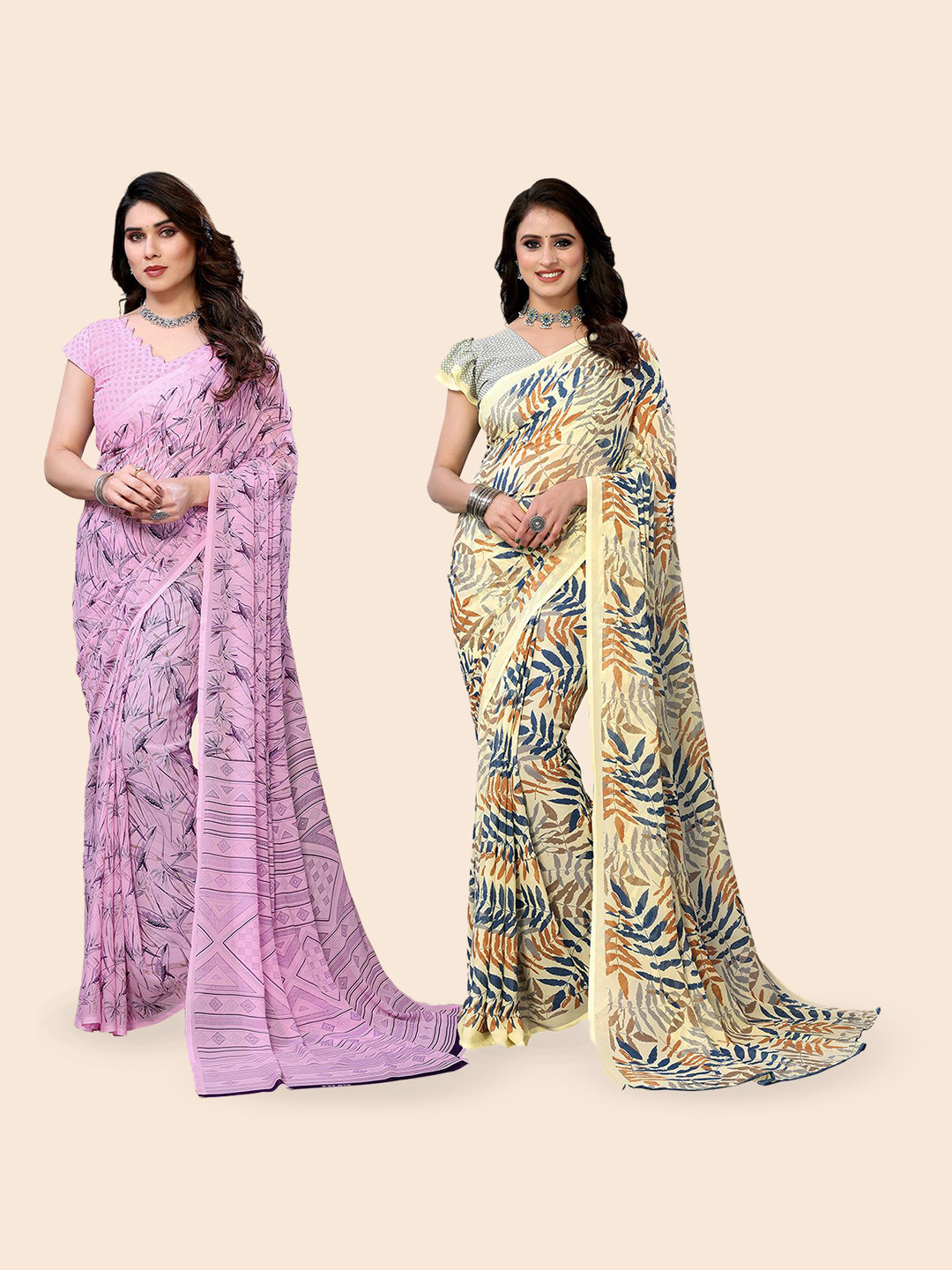 

Moda Rapido Floral Poly Georgette Saree, Pink