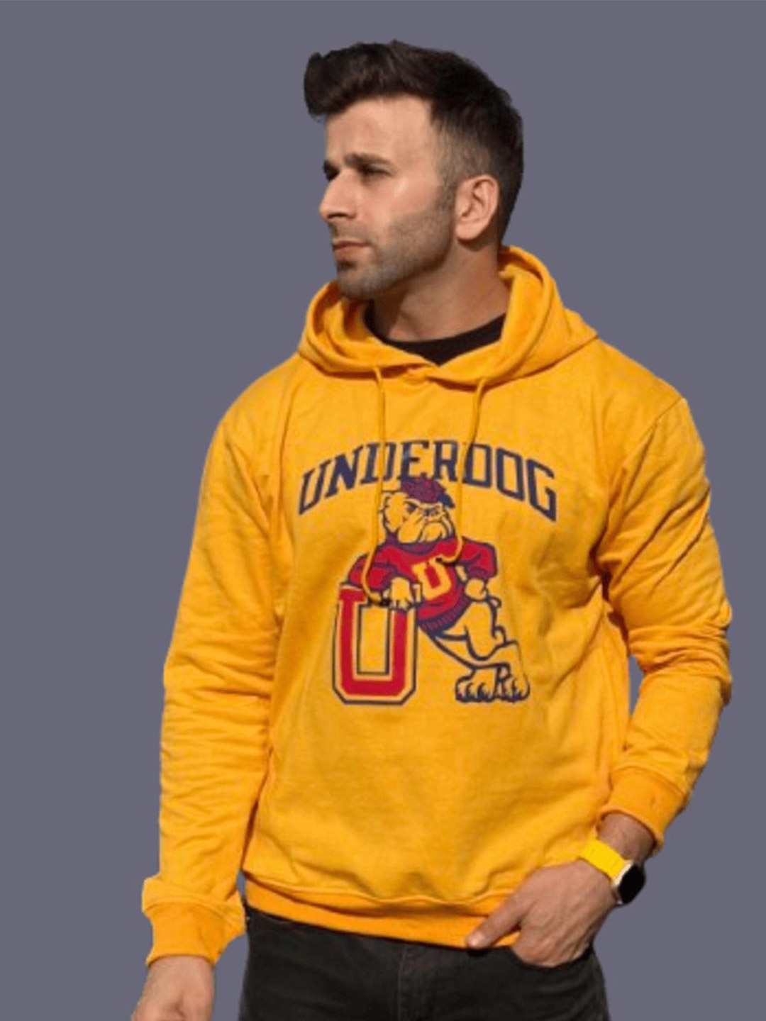 

GRITSTONES Men Printed Hooded Sweatshirt, Yellow