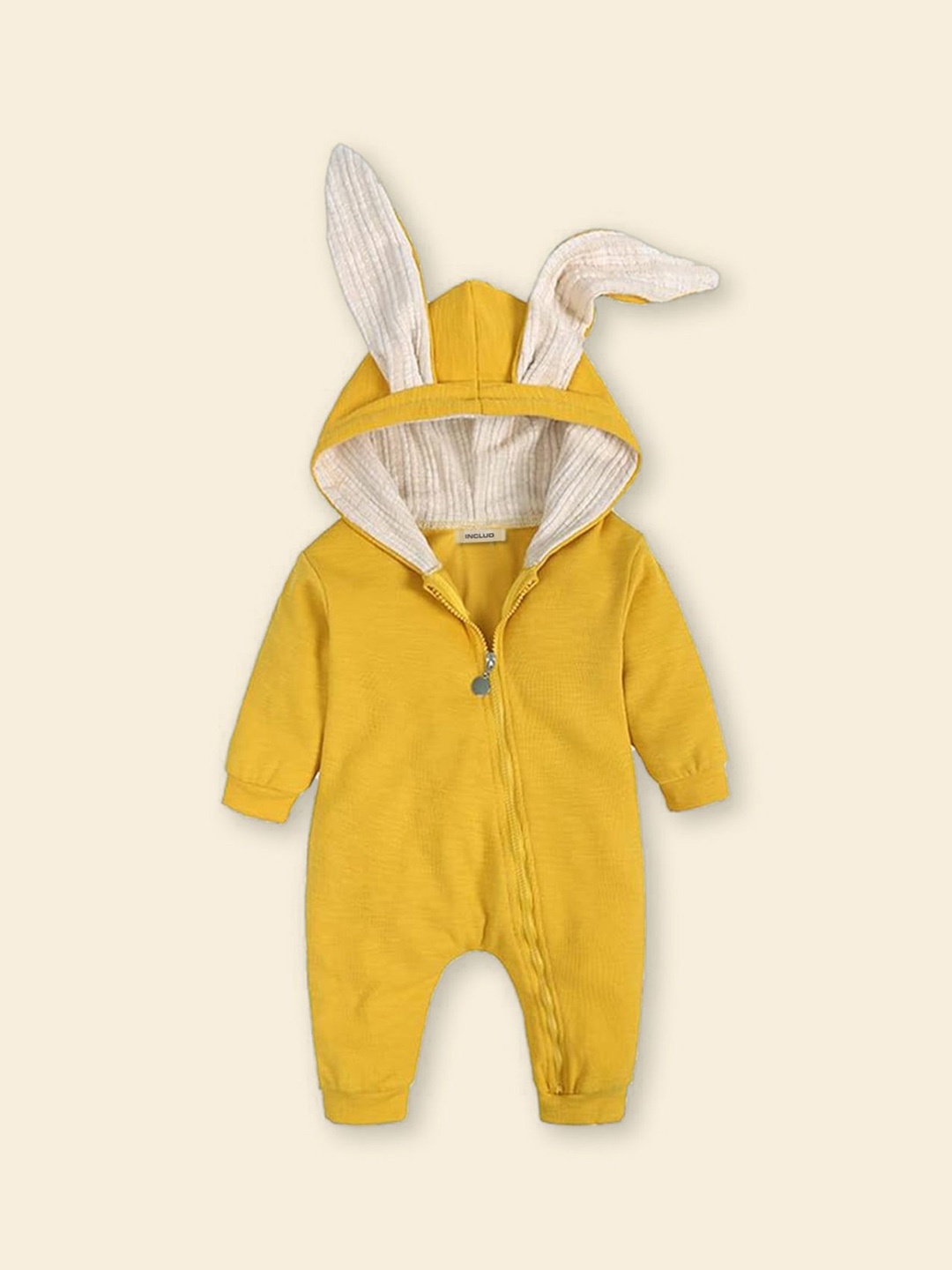 

INCLUD Infant Boys Pure Cotton Long Leg Hooded Romper, Yellow