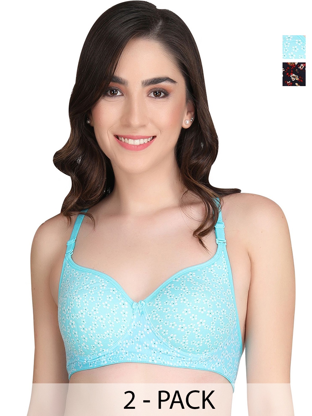 

Liigne Floral Full Coverage Lightly Padded Bra pack of 2, Black