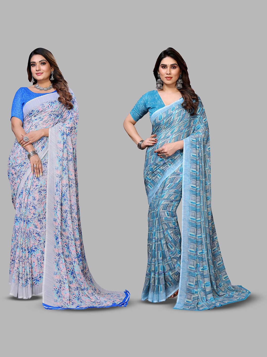 

Moda Rapido Floral Poly Georgette Saree, Blue