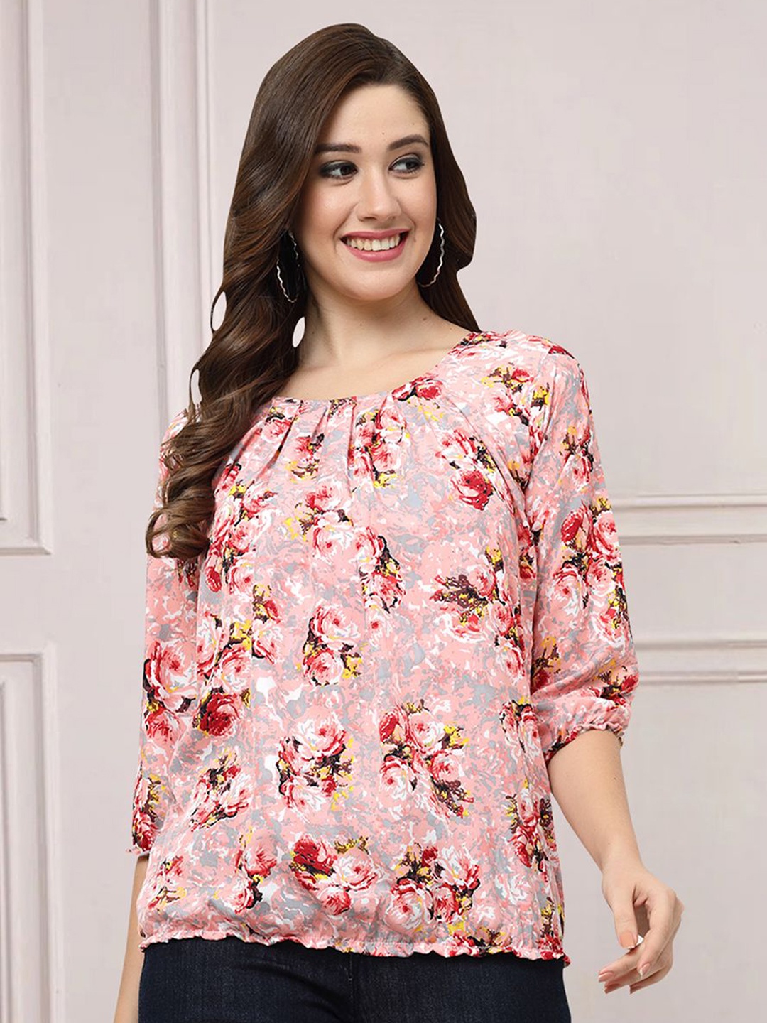 

MISS AYSE Floral Print Top, Peach