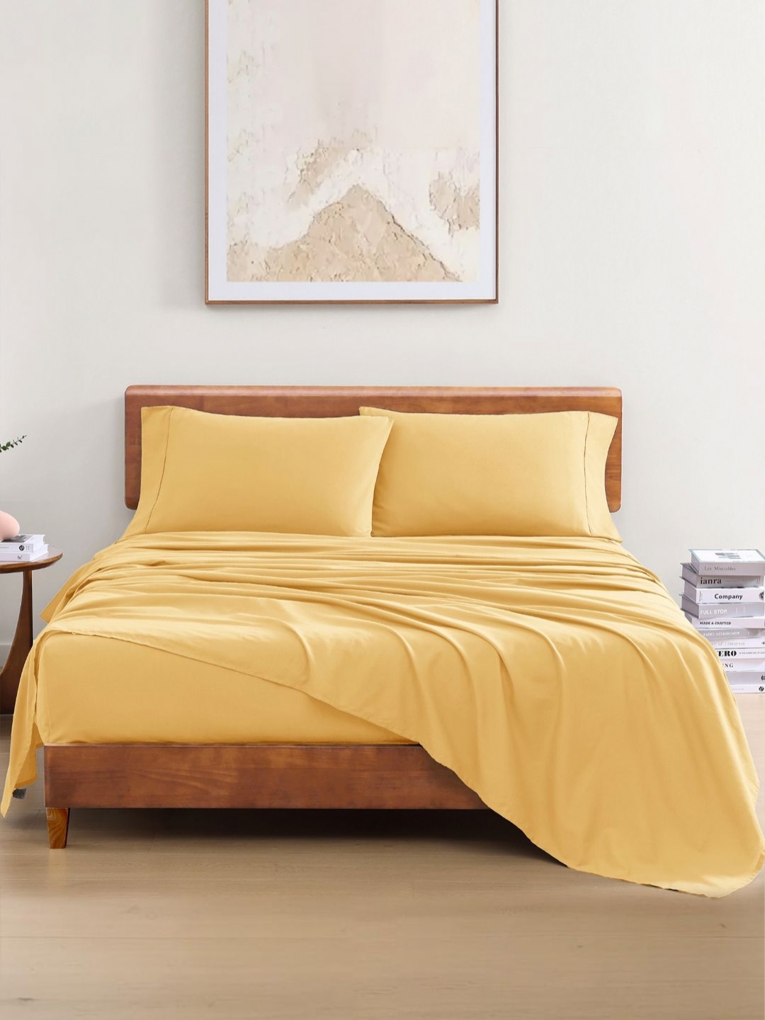 

LANE LINEN Yellow 144 TC Queen Bedsheet with 2 Pillow Covers