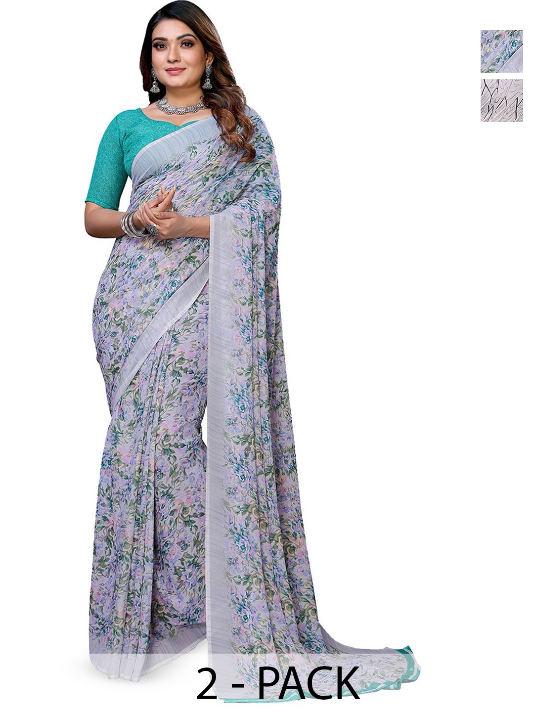 

Moda Rapido Floral Poly Georgette Saree, Grey
