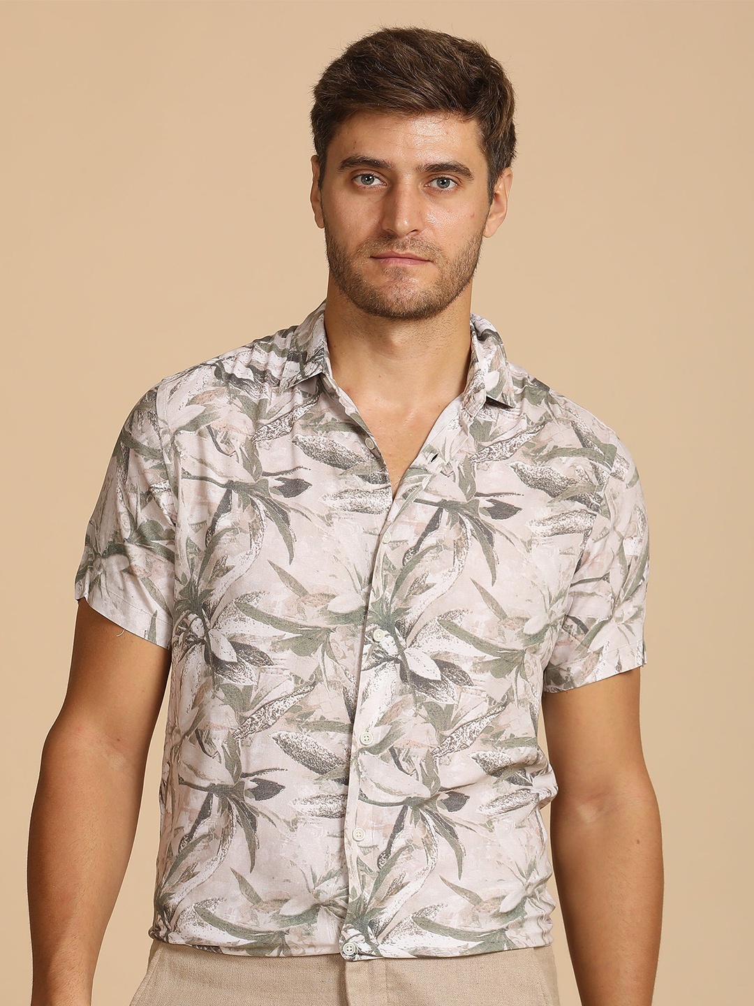 

POE Men Boho - Floral Printed Shirt, Grey
