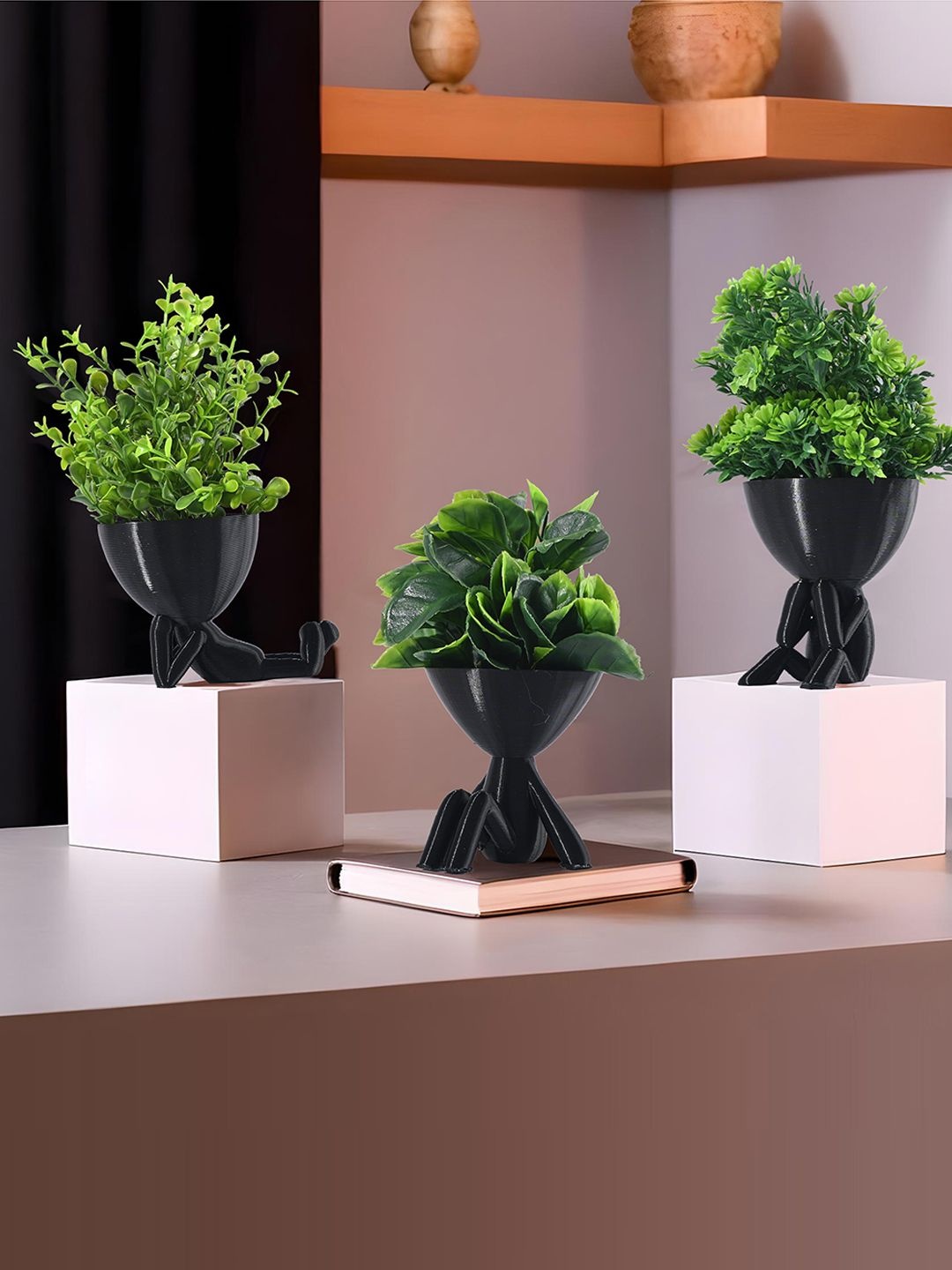 

Kuber Industries Black 3 Pieces Artificial Plant With Pot