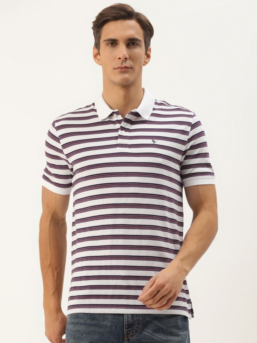 

AMSWAN Men Striped Polo Collar Pockets T-shirt, Multi